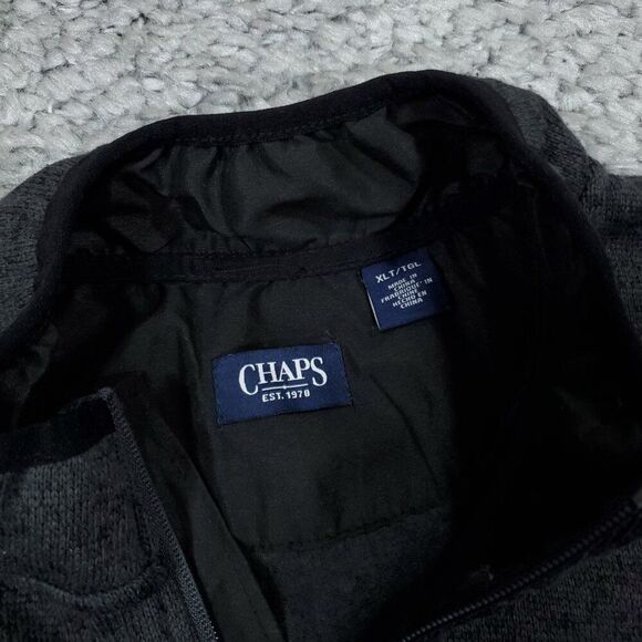 Chaps Black Gray Coastal Sweater Fleece Vest Men's Big & Tall Size XLT Full Zip - Picture 3 of 7